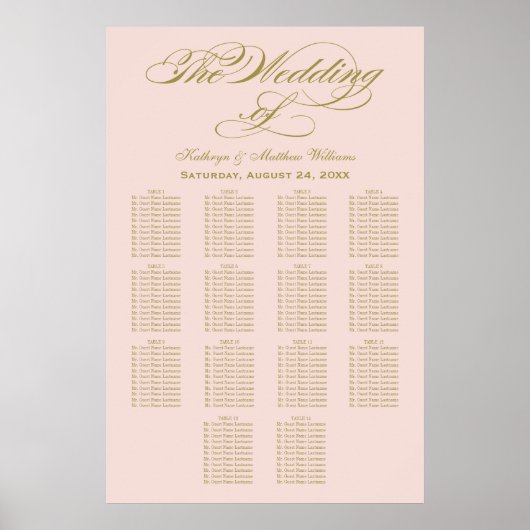 Elegant Blush Calligraphy Wedding Seding Chart Poster (Voorkant)