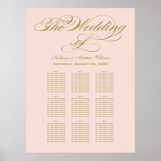 Elegant Blush Calligraphy Wedding Seding Chart Poster (Voorkant)