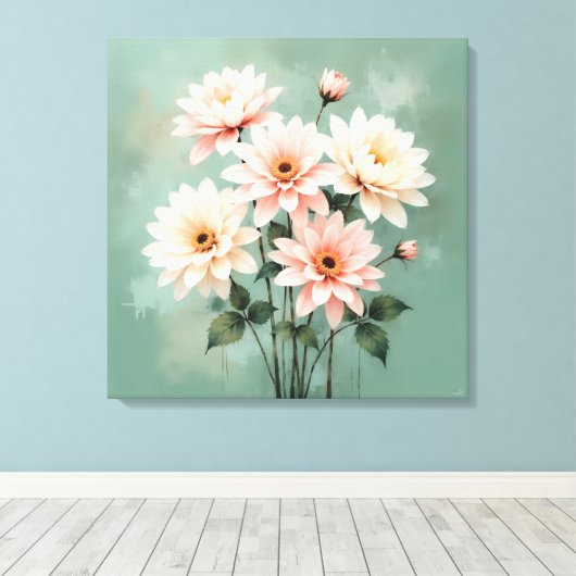 Elegant Blush Chrysanthemum Art Canvas Afdruk (Insitu (Houten vloer))