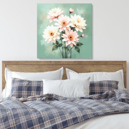 Elegant Blush Chrysanthemum Art Canvas Afdruk (Insitu (Slaapkamer))