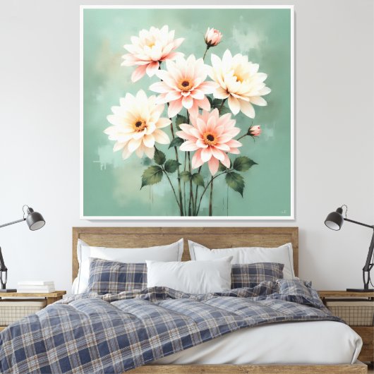 Elegant Blush Chrysanthemum Art Canvas Afdruk (Insitu (Slaapkamer))