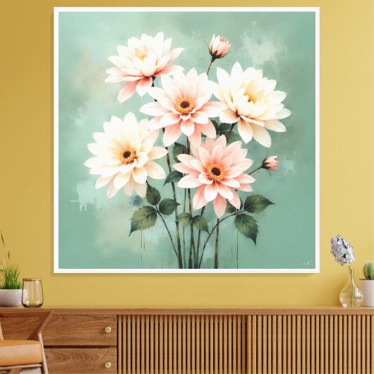 Elegant Blush Chrysanthemum Art Canvas Afdruk (Insitu (Woonkamer))