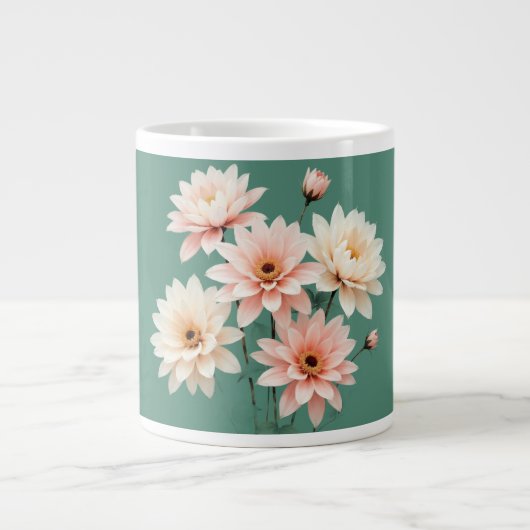 Elegant Blush Chrysanthemum Art Grote Koffiekop (Voorkant)
