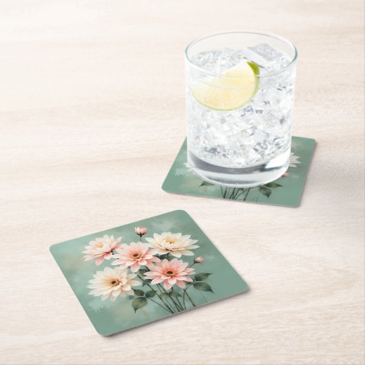 Elegant Blush Chrysanthemum Art Kartonnen Onderzetters (Insitu)