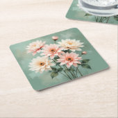 Elegant Blush Chrysanthemum Art Kartonnen Onderzetters (Schuin)