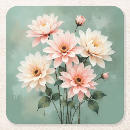 Elegant Blush Chrysanthemum Art Kartonnen Onderzetters (Voorkant)
