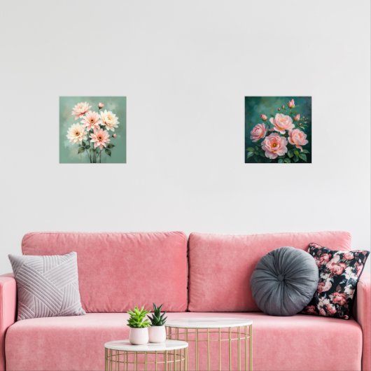 Elegant Blush Chrysanthemum Art Muurkunst Sets (Woonkamer)