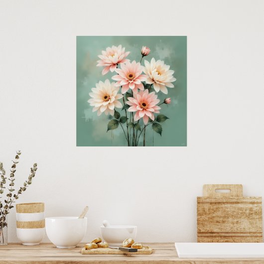 Elegant Blush Chrysanthemum Art Poster (Keuken)