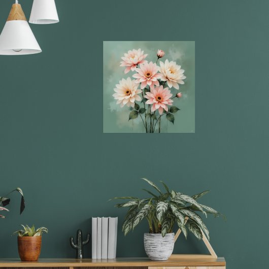 Elegant Blush Chrysanthemum Art Poster (Woonkamer 1)