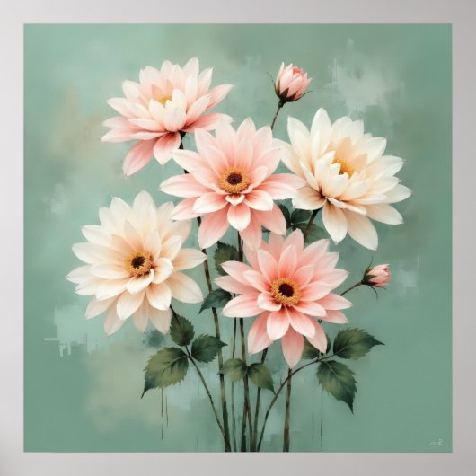 Elegant Blush Chrysanthemum Art Poster (Voorkant)
