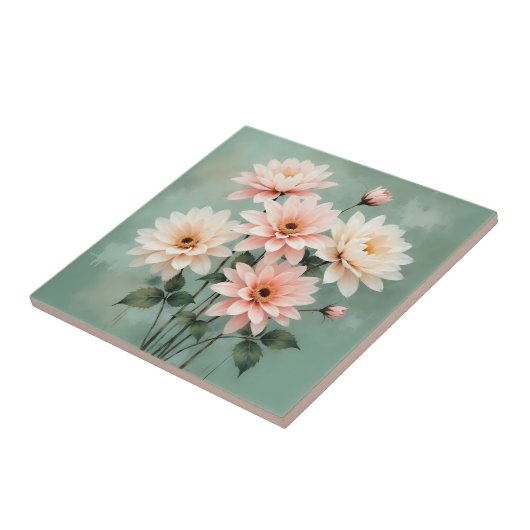 Elegant Blush Chrysanthemum Art Tegeltje (Zijkant)