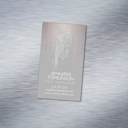 Elegant Blush Confetti Rain Pattern Grey Visitekaartje Magneet (Voorbeeld)