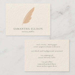 Elegant Blush Cream Feather Quill Notaris Visitekaartje