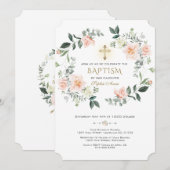 Elegant Blush Cream Flowers WreatGold Baptisme Kaart (Voorkant / Achterkant)