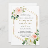 Elegant Blush Cream Geometric Lijst Wedding Kaart (Voorkant / Achterkant)