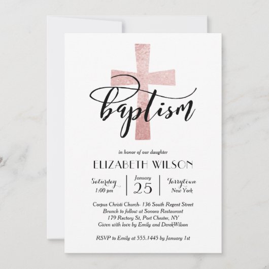 Elegant Blush Cross Baptisme Invitation Bedankkaart (Voorkant)