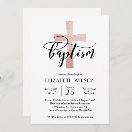 Elegant Blush Cross Baptisme Invitation Bedankkaart (Voorkant / Achterkant)