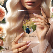 Elegant Blush Dahlias Golden Script Wedding Photo Acryl Uitnodigingen