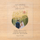 Elegant Blush Dahlias Golden Script Wedding Photo Acryl Uitnodigingen (Voorkant)