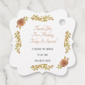 Elegant Blush Dahlias Golden Script Wedding Photo Bedankjes Labels (Achterkant)