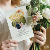 Elegant Blush Dahlias Golden Script Wedding Photo Bedankkaart