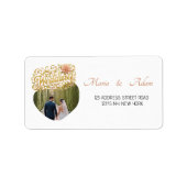 Elegant Blush Dahlias Golden Script Wedding Photo Etiket (Voorkant)
