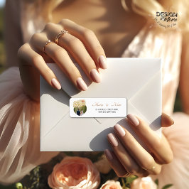 Elegant Blush Dahlias Golden Script Wedding Photo Etiket