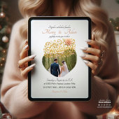 Elegant Blush Dahlias Golden Script Wedding Photo Kaart