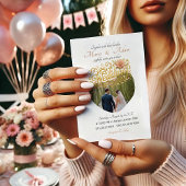 Elegant Blush Dahlias Golden Script Wedding Photo Kaart