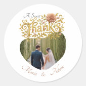 Elegant Blush Dahlias Golden Script Wedding Photo Ronde Sticker (Voorkant)