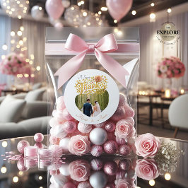 Elegant Blush Dahlias Golden Script Wedding Photo Ronde Sticker