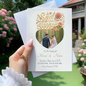 Elegant Blush Dahlias Golden Script Wedding Photo Save The Date