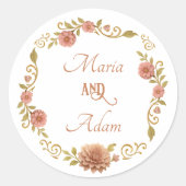 Elegant Blush Dahlias Golden Script Wedding Ronde Sticker (Voorkant)