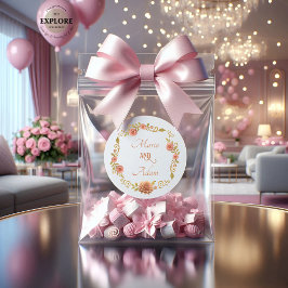 Elegant Blush Dahlias Golden Script Wedding Ronde Sticker