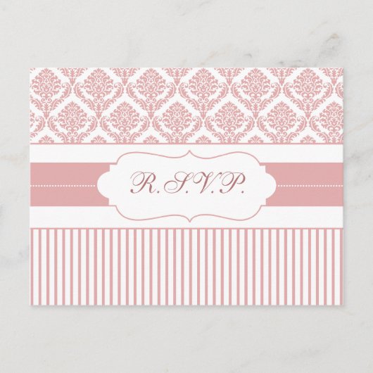 Elegant Blush Damask Stylish Modern Wedding Uitnodiging Briefkaart (Voorkant)