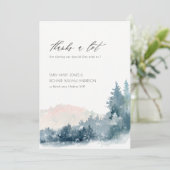 ELEGANT BLUSH DUSKY BLUE MOUNTAINES PINE WEDDING BEDANKKAART (Staand voorkant)