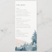 ELEGANT BLUSH DUSKY BLUE MOUNTAINES PINE WEDDING MENU (Voorkant)