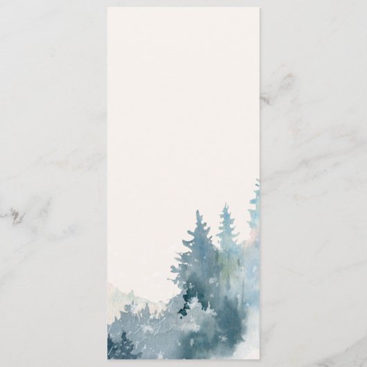 ELEGANT BLUSH DUSKY BLUE MOUNTAINES PINE WEDDING MENU (Achterkant)