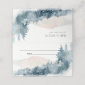 ELEGANT BLUSH DUSKY BLUE MOUNTAINES PINE WEDDING PLAATSKAARTJE (Buitenkant ongevouwen)