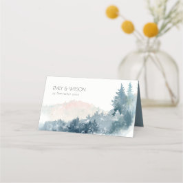 ELEGANT BLUSH DUSKY BLUE MOUNTAINES PINE WEDDING PLAATSKAARTJE
