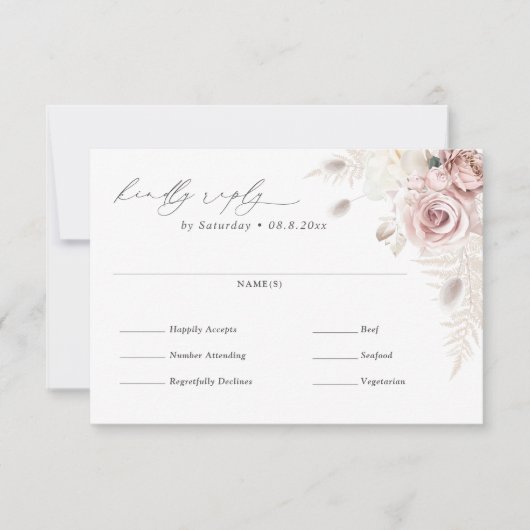 Elegant Blush Dusty Roos Floral Meal Keuze RSVP Kaartje (Voorkant)