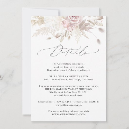 Elegant Blush Dusty Roos Floral Two-in-One Bruilof Kaart (Achterkant)