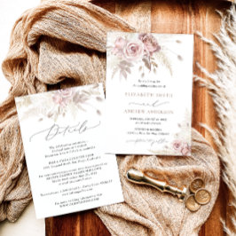 Elegant Blush Dusty Roos Floral Two-in-One Bruilof Kaart