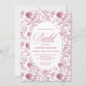 Elegant Blush Dusty Rose Toile Bridal Shower Invit Kaart (Voorkant)