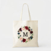Elegant Blush en Bourgondië Floral Wreath Monogram Tote Bag (Voorkant)