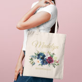Elegant Blush en Burgundy Floral Monogram Name Tote Bag