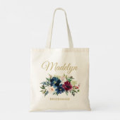 Elegant Blush en Burgundy Floral Monogram Name Tote Bag (Achterkant)