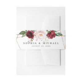 Elegant Blush en Floral Gold Geometric Shape Uitnodigingen Wikkel