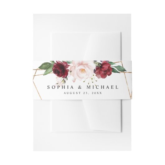 Elegant Blush en Floral Gold Geometric Shape Uitnodigingen Wikkel (Voorkant Voorbeeld)