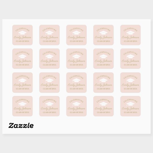 Elegant Blush en Gold Custom Afstuderen Vierkante Sticker (Vel)